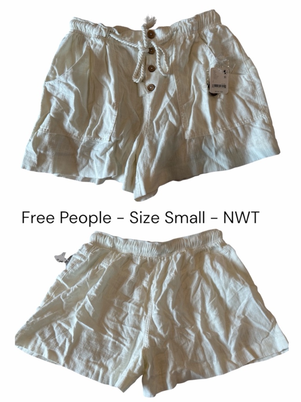 Free People Ivory Button-Front Drawstring Shorts Size Small NWT